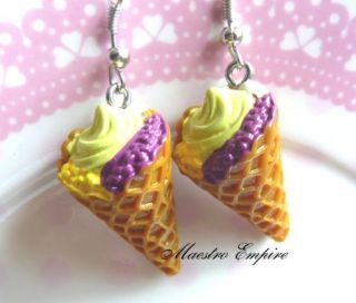 Korea Ice Cream Waffle Cone Gelato Lemon Earrings