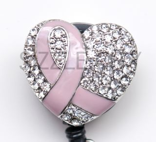 Breast Cancer Rhinestone Badge Reel Retractable ID Badge Holder