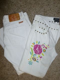 Lot of 2 White Jeans,Ideology & Lucky Brand Sz 4 one w/ flowers Free