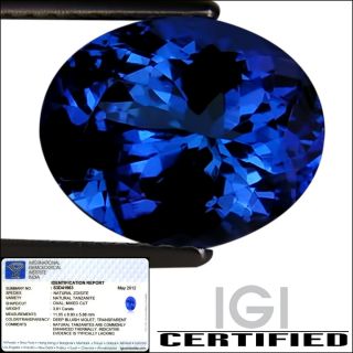 IGI Certified 3 81 ct AAA Natural DBlock Tanzanite Oval Cut Deep