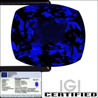 IGI Certified 5.76 ct AAA+ Natural DBlock Tanzanite Cushion Cut Deep