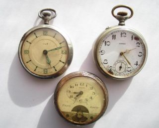 Lot of 3 Gents Pocket Watches Miacara Astra ILA for Repair