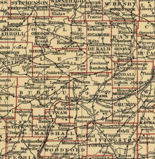 Illinois Authentic 1889 Map showing Counties, Cities, Topography