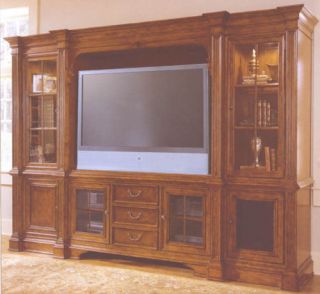 Large Cherry TV Entertainment Wall Unit w Bookcases