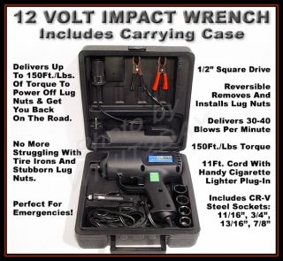 New Portable 12 Volt Emergency Impact Wrench w Case