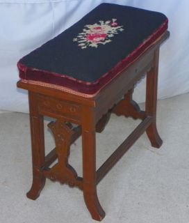 Victorian Walnut Eastlake Sewing Stool Storage in Seat