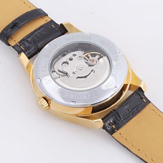 USD $ 18.39   Mens PU Analog Mechanical Casual Watch (Gold),