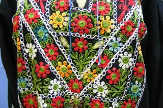 Vtg Ethnic Embroidered Middle East Islamic Arabic Floral Black Dress