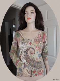 Etro Knitted 85% Silk 15% Lycra Scoop Neck Psychedelic Floral Sweater