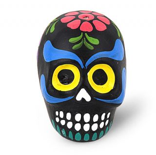 Colorful Hand Painted Sugar Skull Incense Holder Black with Pink