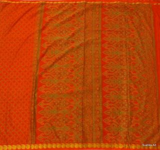 Indian Art Silk Vintage Sari 5 Yard Fabric Bright Orange Craft Quilt