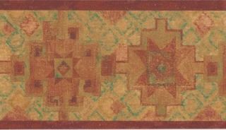 Wallpaper Border Southwest Indian Western Pattern Rust Red Tan Green