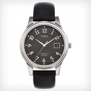 Timex Mens Black Leather Strap Watch Indiglo Date T29321