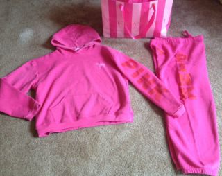 Original Victorias Secret Pink Hoodie Sweatshirt Crop Pants Set sweat