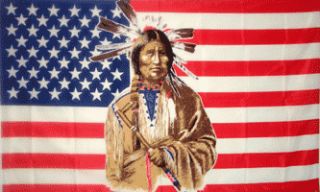 Patriotic USA Indian Feathers 3x5 American Flag Banner