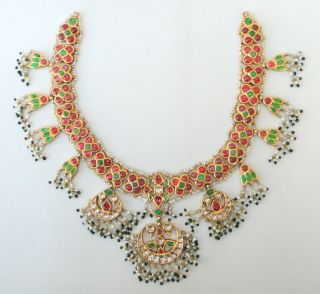  20K Gold Diamond Polki Kundan Necklace Tamil Nadu South India