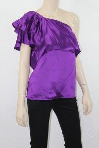 BCBG Orchid Silk One Shoulder Ruffle Dress Top XS $138