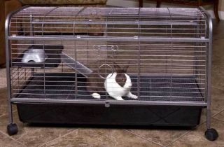  Quality Two Level Rabbit Indoor Hutch Cage with Food Dish