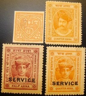 Holkar Indore India Feudatory State Overprint Old Stamps 