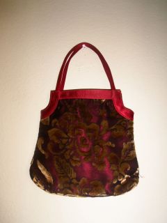 VICTORIA SECRET Red & Golden Rose Floral Velvety Small handbag clutch