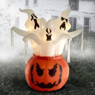   Airblown Halloween Inflatable Large Pumpkin and 3 Ghosts yard decor