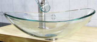  Clear Oval Glass Vessel Vanity Sink Free Drain Ring B12 1
