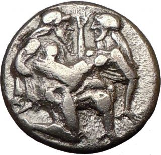 TH Nude Satyr & Nymph Intercourse 463BC Rare Ancient Silver Greek