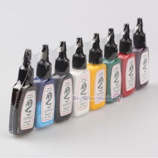 bottles of tattoo ink, each bottle contains approximately 1/2oz