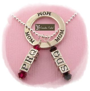Mommy Mother Mom 2 Child Initial Birthstone Necklace