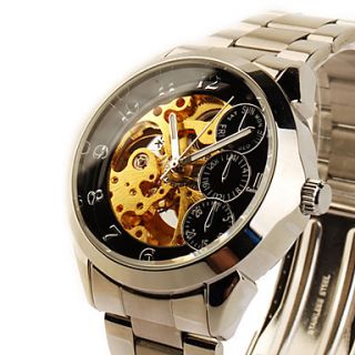 USD $ 49.59   Stainless Steel Band Skeleton Mechanical Wristwatch with