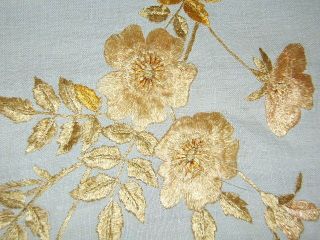 Vintage Antique Society Silk Embroidered Linen Tablecloth 46x42