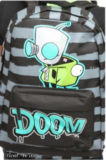Invader Zim Gir Hooded Striped Doom Backpack School Book Bag Hoodie