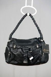 Makowsky Leather Iola Hobo Bag with Belt and Braided Strap Black