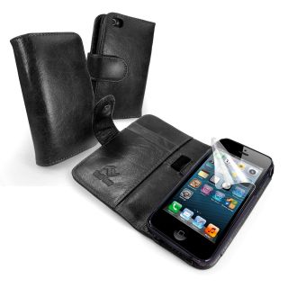  Luv Vintage Leather Wallet Style Case Cover for Apple iPhone 5   Black