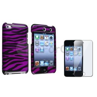 Purple Black Zebra Snap on Hard Case Cover LCD Film for iPod Touch 4