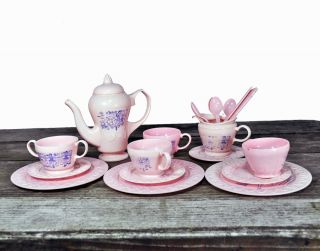 Irwin USA Vintage Plastic Pink Childs Tea Set 21 Pieces
