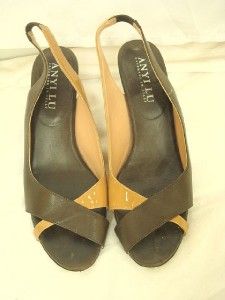 Retail $485 Size 37 5 Anyi Lu Brown Tan Open Toe Heels Shoes Pumps 7 5