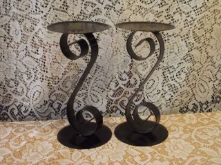 Black Wrought Iron Decor Metal Candle Holders Scrolled Pattern