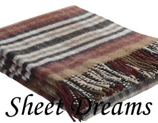   of Elgin Shetland Wool Brown Red Charcoal Fringed Throw Blanket New