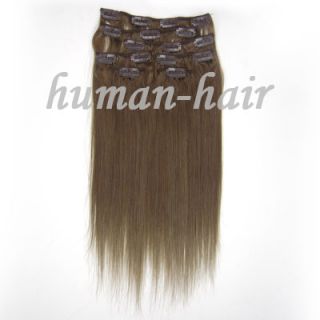  Natural Indian 7pcs Remy Clips in Human hair Extensions #10 Ash Brown