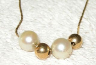 Beautiful 14k Italian Gold Bead Pearl Necklace Delicate 17 Chain Mint