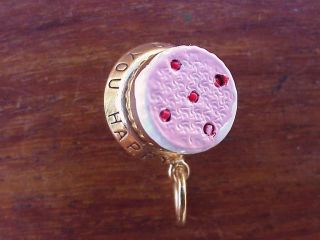 Vintage 14k yellow gold HAPPY BIRTHDAY CAKE MOVEABLE charm POPS UP