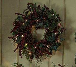  Operated CHRISTMAS Mistletoe Ivy Berry Lit Wreath Valerie Parr Hill