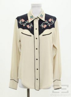 Isabel Marant Beige Navy Embroidered Blouse Size 40 New