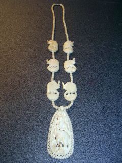 Ox Horn Bone Faux Ivory Necklace VINTAGE Elephants Beads ALL HAND