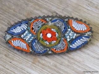 Vintage Italian Glass Tile Micro Mosaic Oval Bar Pin