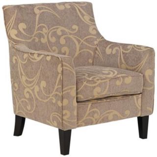 100% polyester taupe and cream color upholstery. 36 high. 32 wide