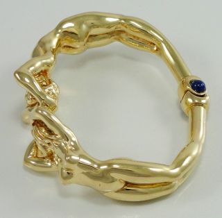 18K Yellow Gold Ivo Spina Cuff Bracelet Nude Female Male Hinged Lapis