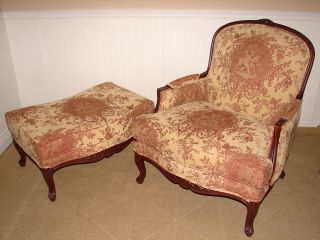 Ethan Allen French Bergere and Ottoman Arm Chair with Footstool