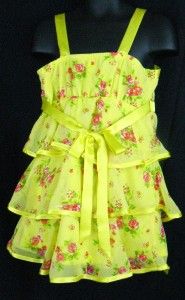 NWT Girls Amy Byer Social Party Easter Yellow Tiered Rose Floral Dress
